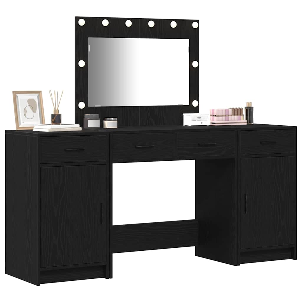 Schminktisch mit Spiegelbeleuchtung 3 pcs Schwarz Holzwerkstoff