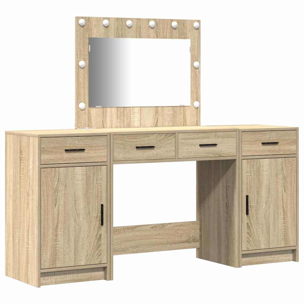 Schminktisch mit Spiegelbeleuchtung 3 pcs Braun Holzwerkstoff