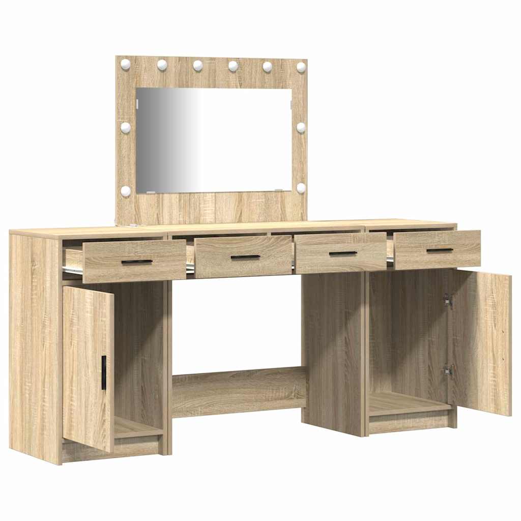 Schminktisch mit Spiegelbeleuchtung 3 pcs Braun Holzwerkstoff