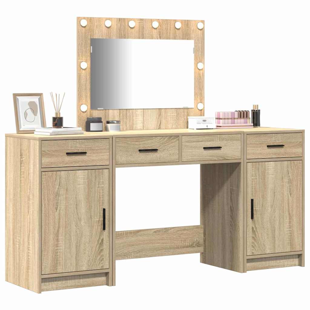 Schminktisch mit Spiegelbeleuchtung 3 pcs Braun Holzwerkstoff