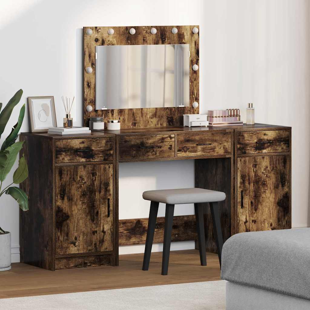 Schminktisch mit Spiegelbeleuchtung 3 pcs Braun Holzwerkstoff