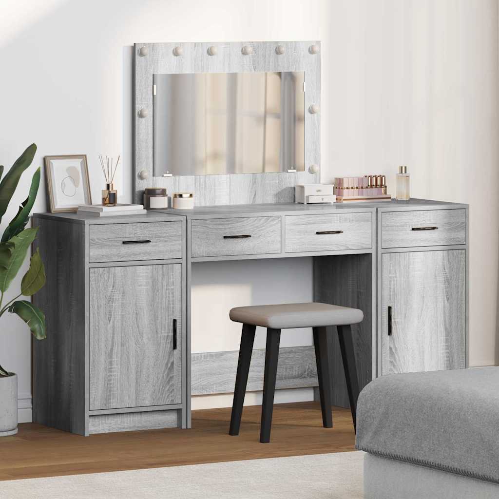 Schminktisch mit Spiegelbeleuchtung 3 pcs Grau Holzwerkstoff