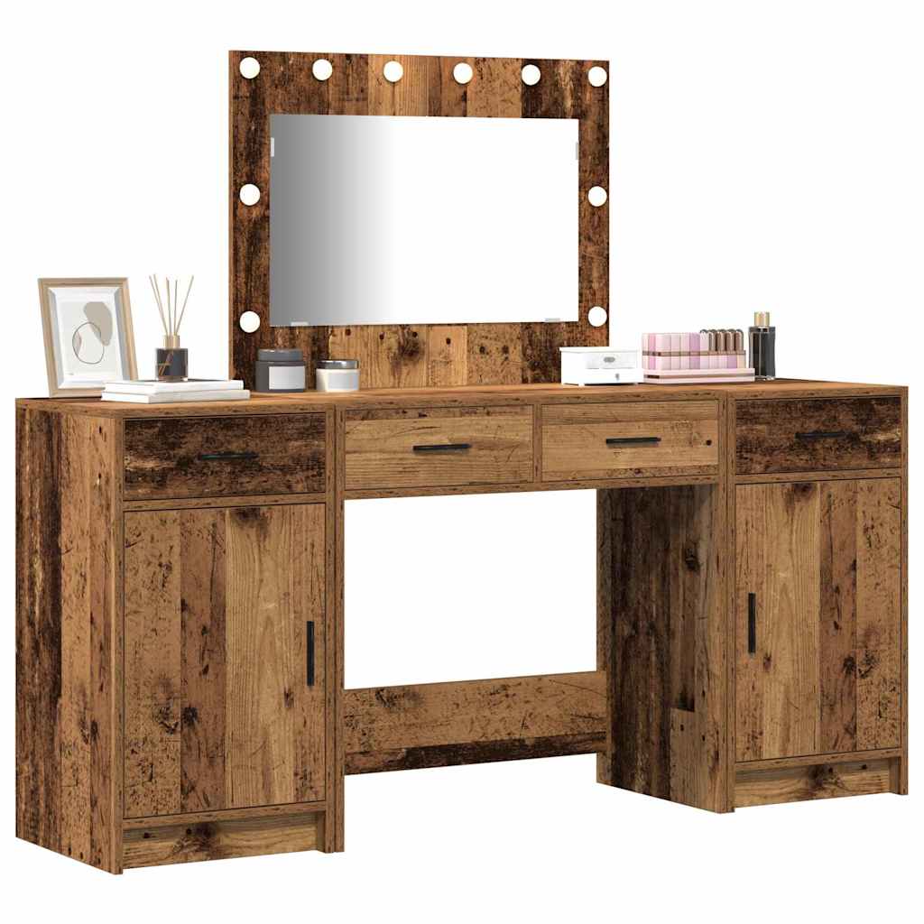 Schminktisch mit Spiegelbeleuchtung 3 pcs Braun Holzwerkstoff