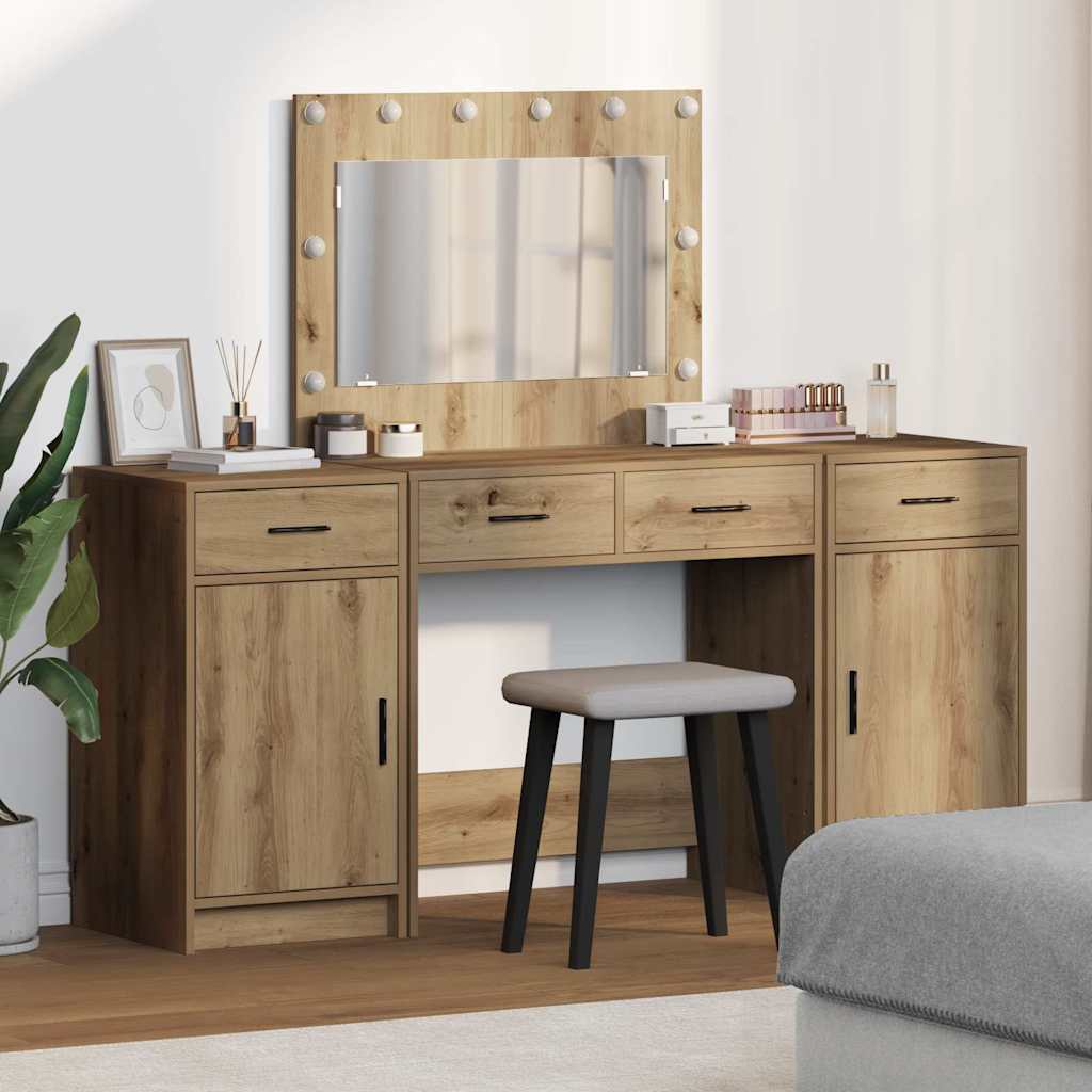 Schminktisch mit Spiegelbeleuchtung 3 pcs Braun Holzwerkstoff