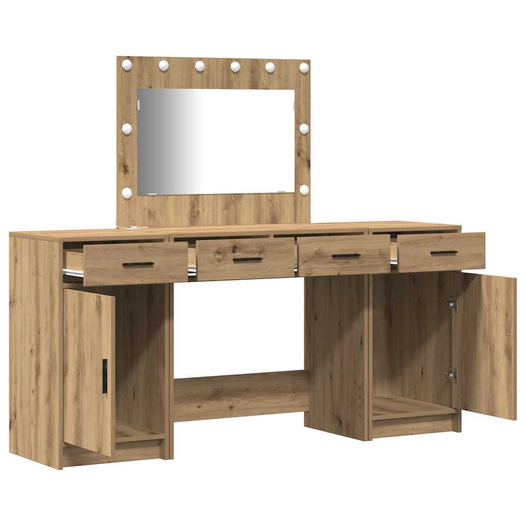 Schminktisch mit Spiegelbeleuchtung 3 pcs Braun Holzwerkstoff