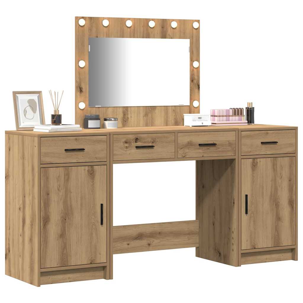 Schminktisch mit Spiegelbeleuchtung 3 pcs Braun Holzwerkstoff
