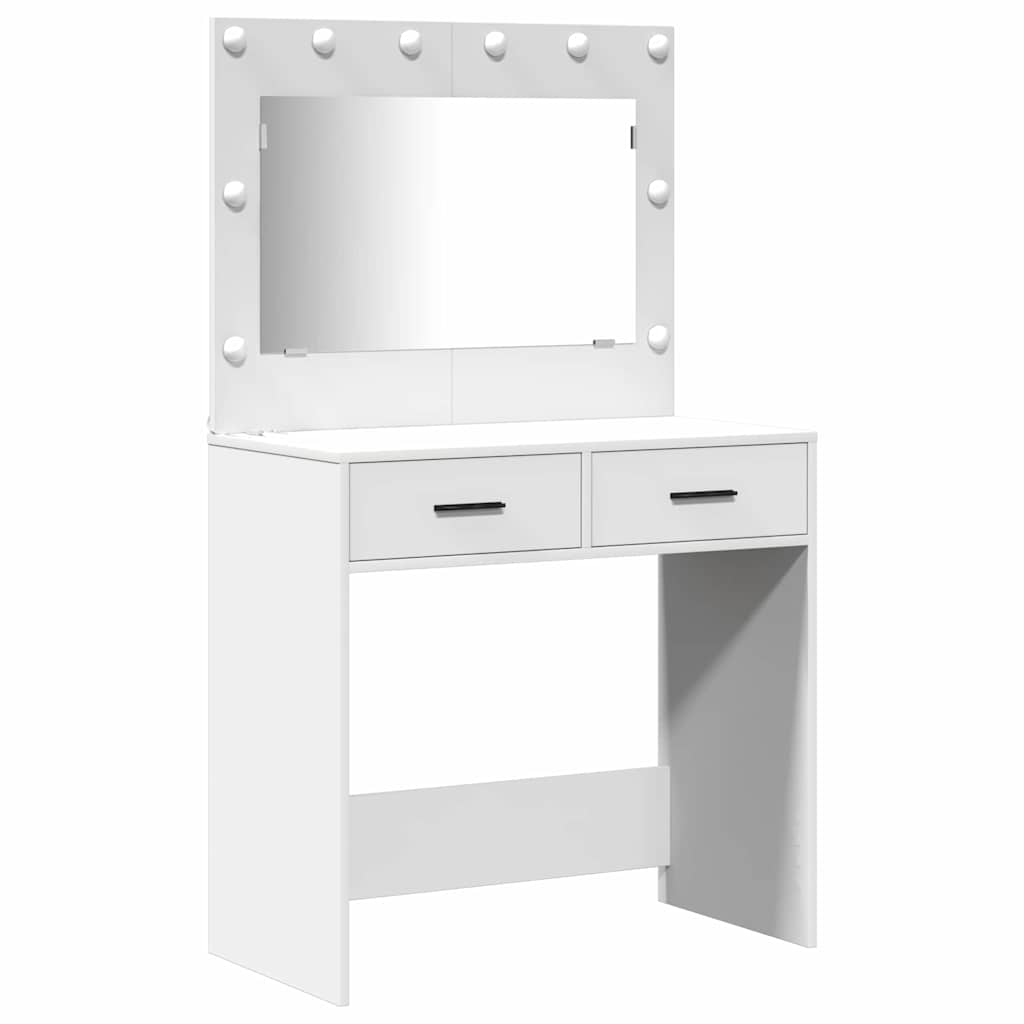 Schminktisch mit Spiegelbeleuchtung 2 pcs Weiß Holzwerkstoff