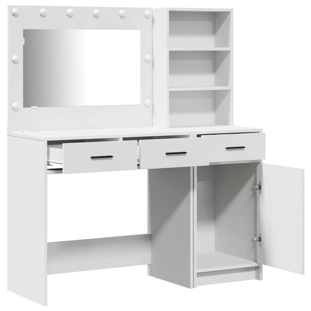 Schminktisch mit Spiegelbeleuchtung 2 pcs Weiß Holzwerkstoff