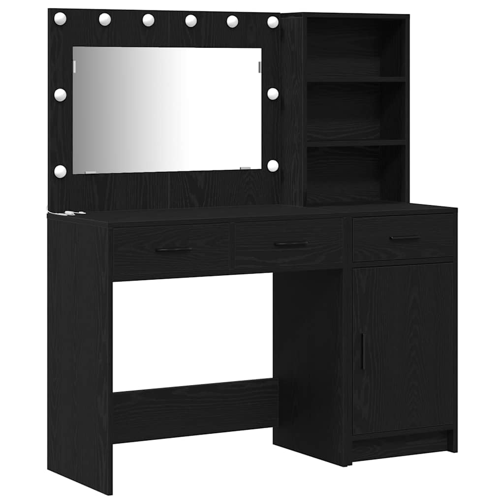 Schminktisch mit Spiegelbeleuchtung 2 pcs Schwarz Holzwerkstoff