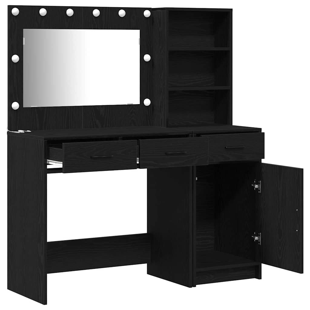 Schminktisch mit Spiegelbeleuchtung 2 pcs Schwarz Holzwerkstoff