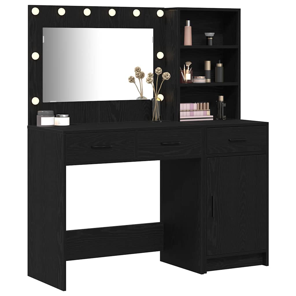 Schminktisch mit Spiegelbeleuchtung 2 pcs Schwarz Holzwerkstoff
