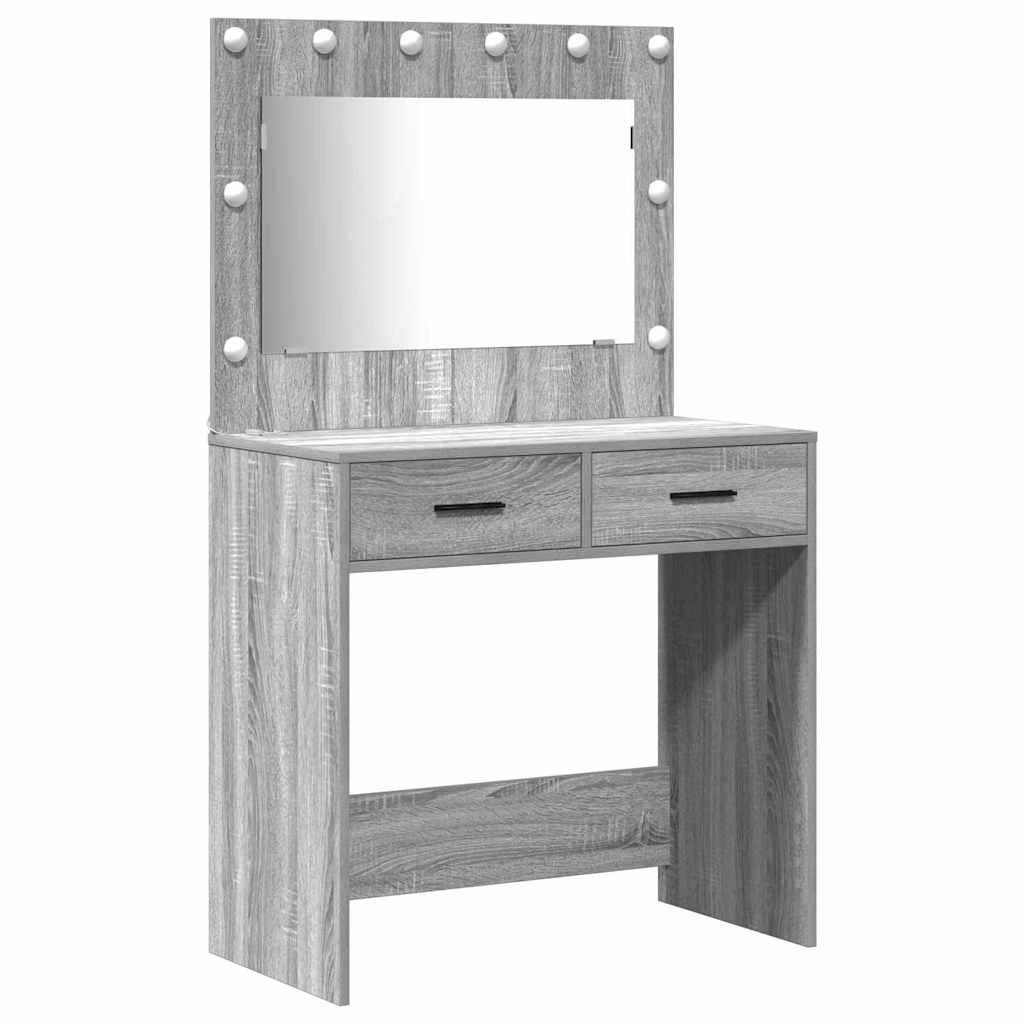 Schminktisch mit Spiegelbeleuchtung 2 pcs Grau Holzwerkstoff