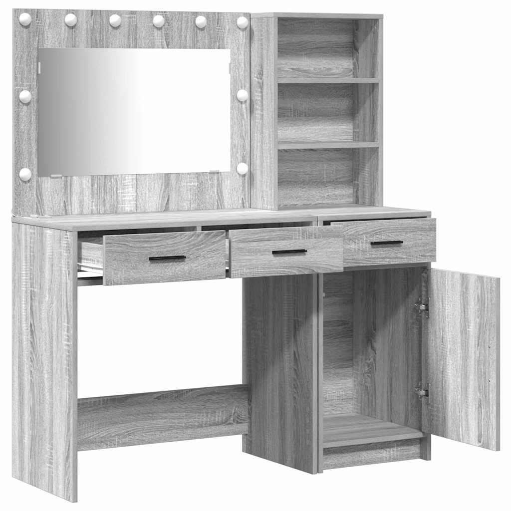 Schminktisch mit Spiegelbeleuchtung 2 pcs Grau Holzwerkstoff