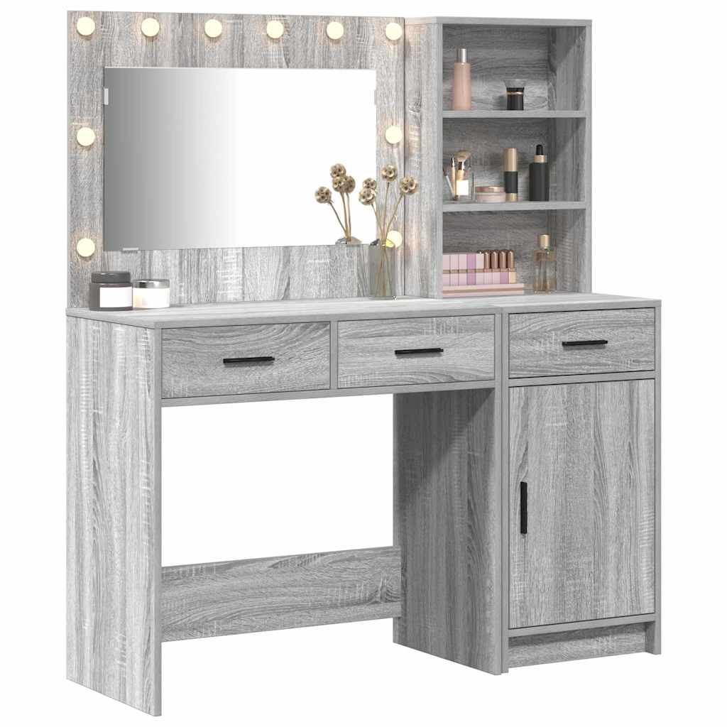 Schminktisch mit Spiegelbeleuchtung 2 pcs Grau Holzwerkstoff