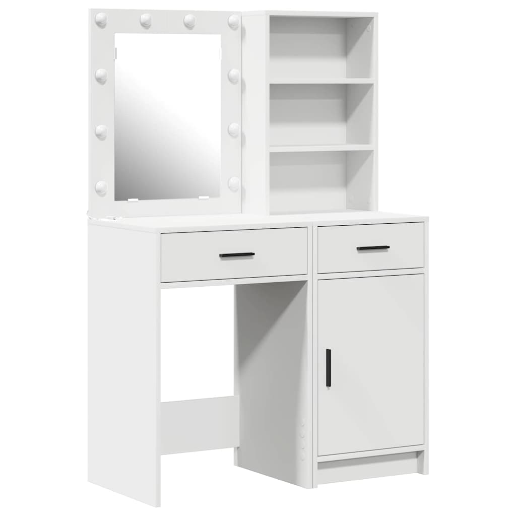Schminktischset mit LED mit Schubladen 2 pcs Weiß Holzwerkstoff