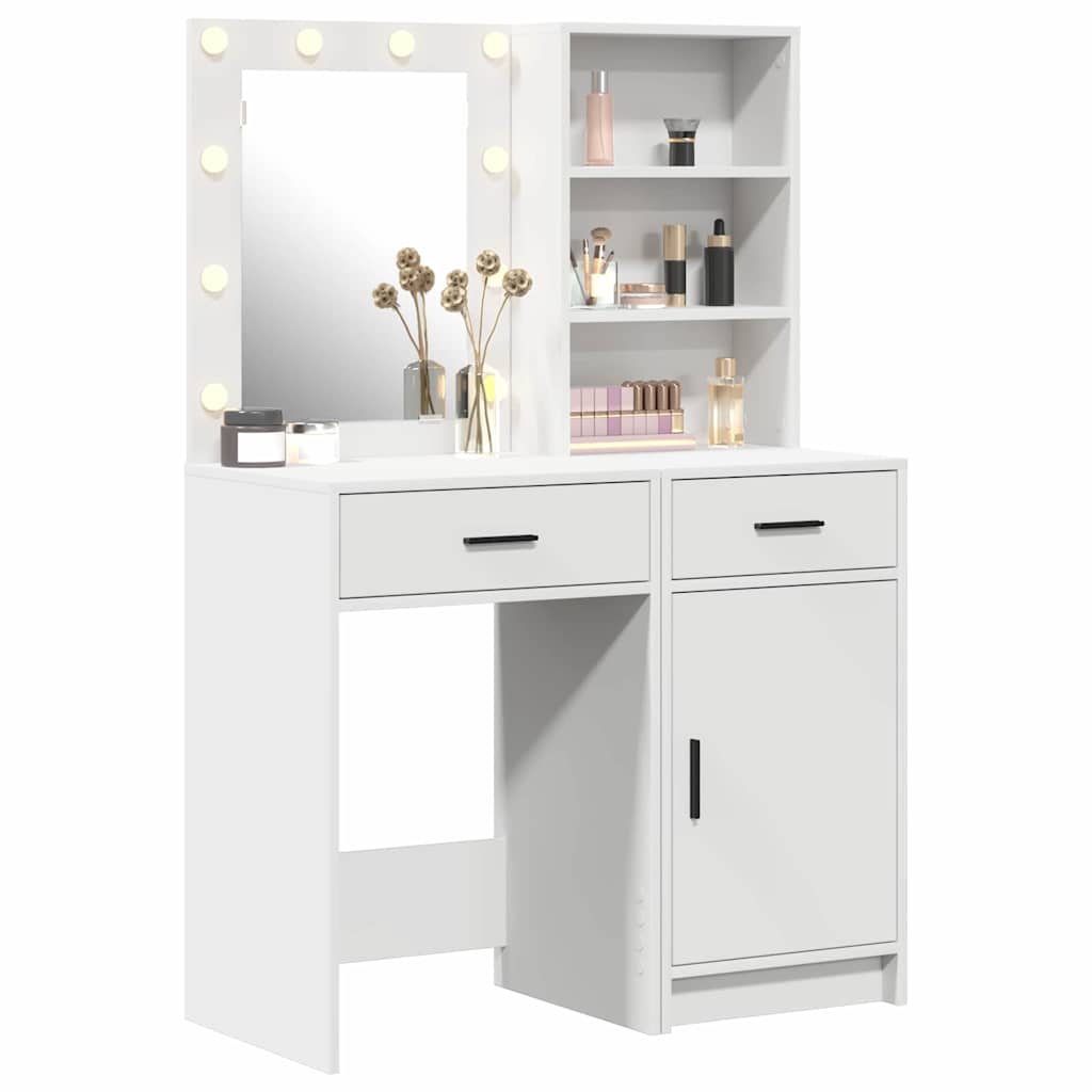 Schminktischset mit LED mit Schubladen 2 pcs Weiß Holzwerkstoff