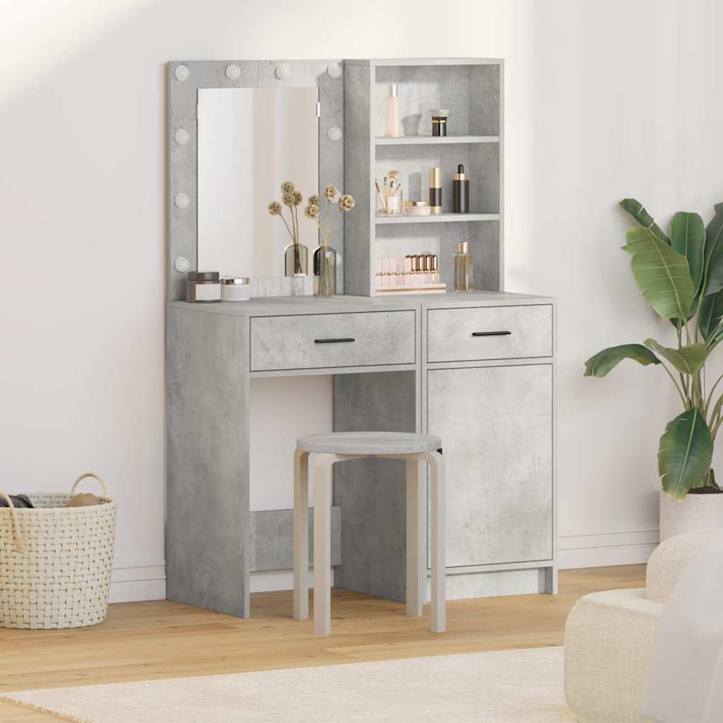 Schminktischset mit LED mit Tür 2 pcs Beton Grau Holzwerkstoff