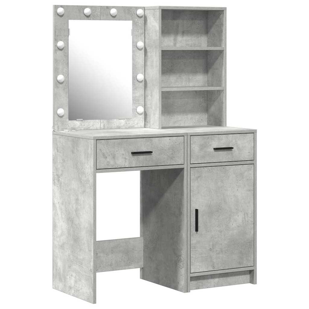 Schminktischset mit LED mit Tür 2 pcs Beton Grau Holzwerkstoff