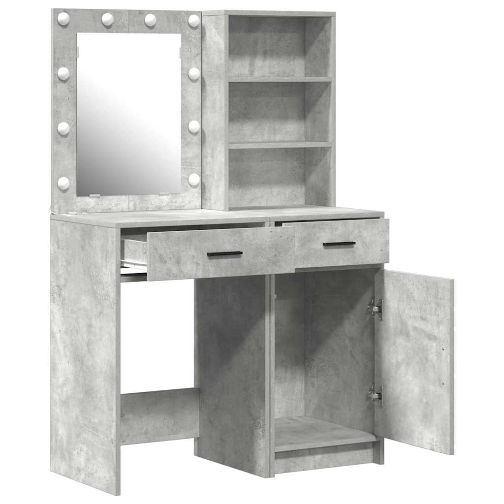 Schminktischset mit LED mit Tür 2 pcs Beton Grau Holzwerkstoff