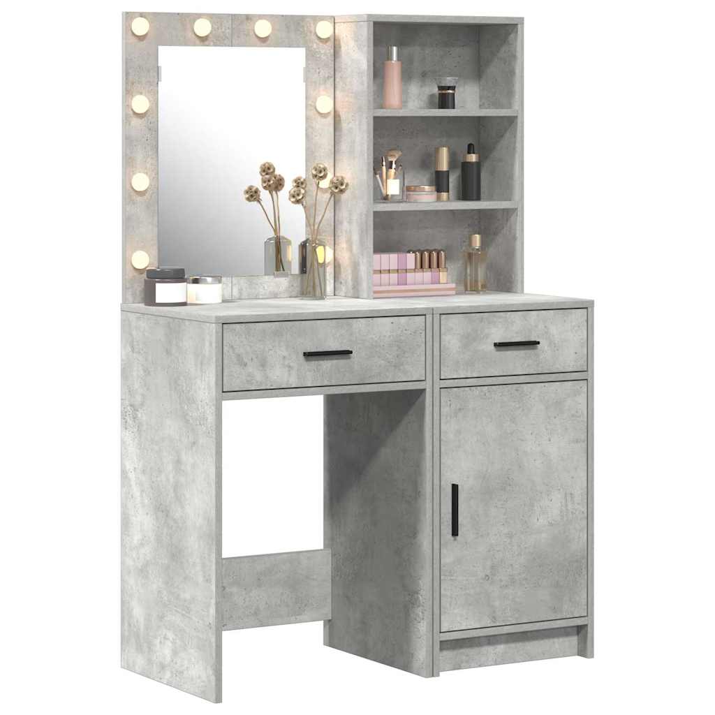 Schminktischset mit LED mit Tür 2 pcs Beton Grau Holzwerkstoff