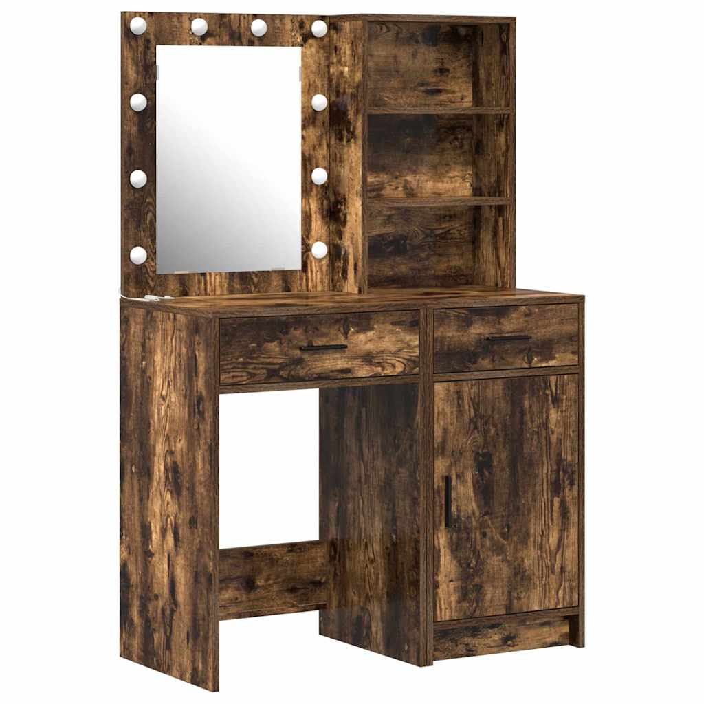 Schminktischset mit LED 2 pcs Geräucherte Eiche Holzwerkstoff