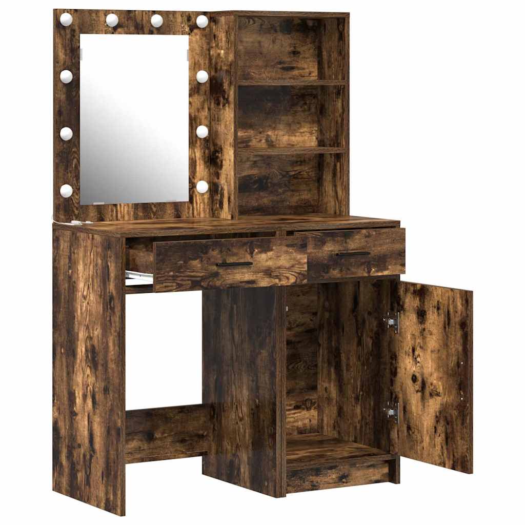 Schminktischset mit LED 2 pcs Geräucherte Eiche Holzwerkstoff