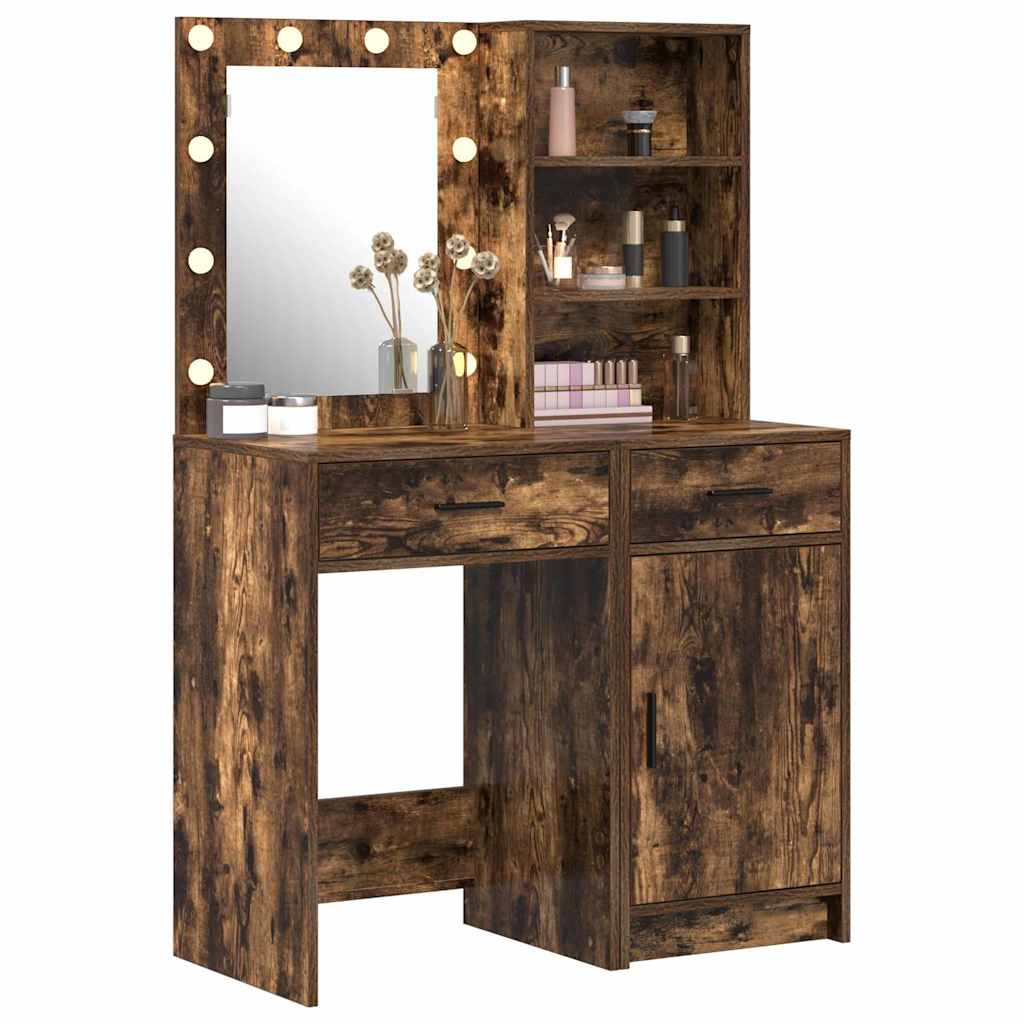 Schminktischset mit LED 2 pcs Geräucherte Eiche Holzwerkstoff
