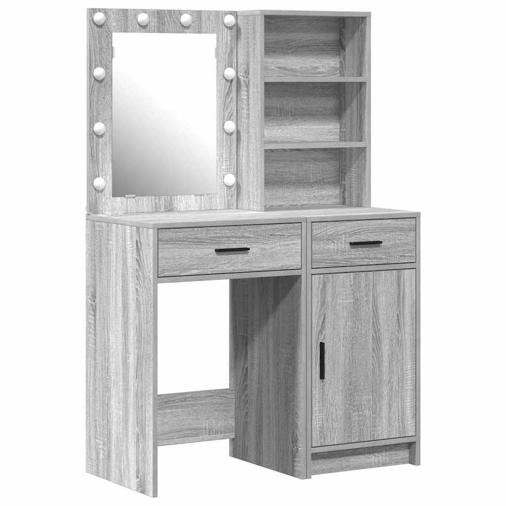 Schminktischset mit LED 2 pcs Graues Sonoma Holzwerkstoff