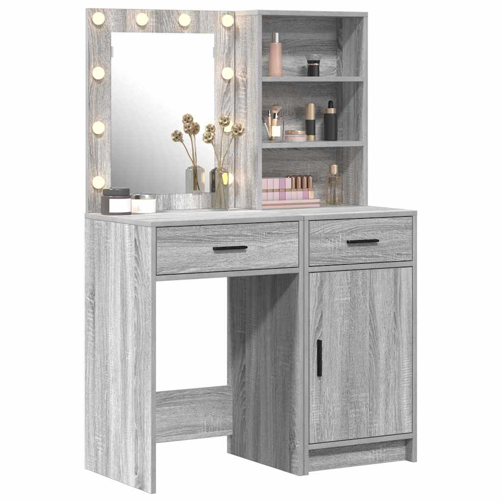 Schminktischset mit LED 2 pcs Graues Sonoma Holzwerkstoff