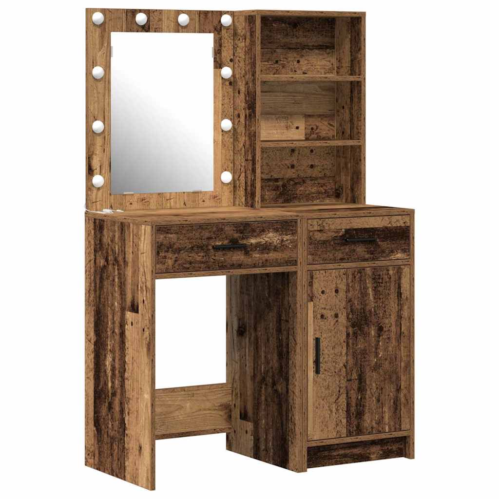 Schminktischset mit LED mit Regal 2 pcs Altholz Holzwerkstoff