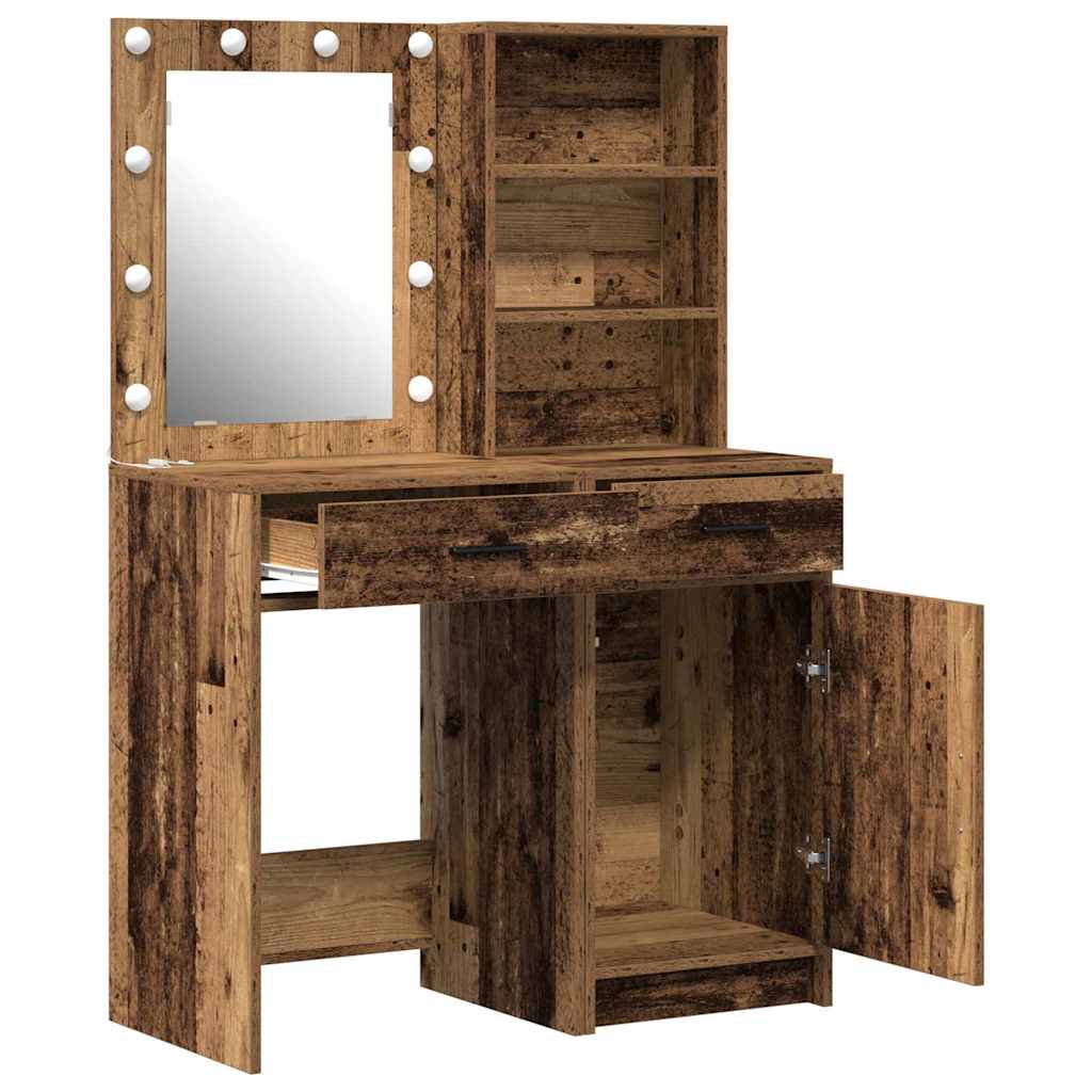 Schminktischset mit LED mit Regal 2 pcs Altholz Holzwerkstoff
