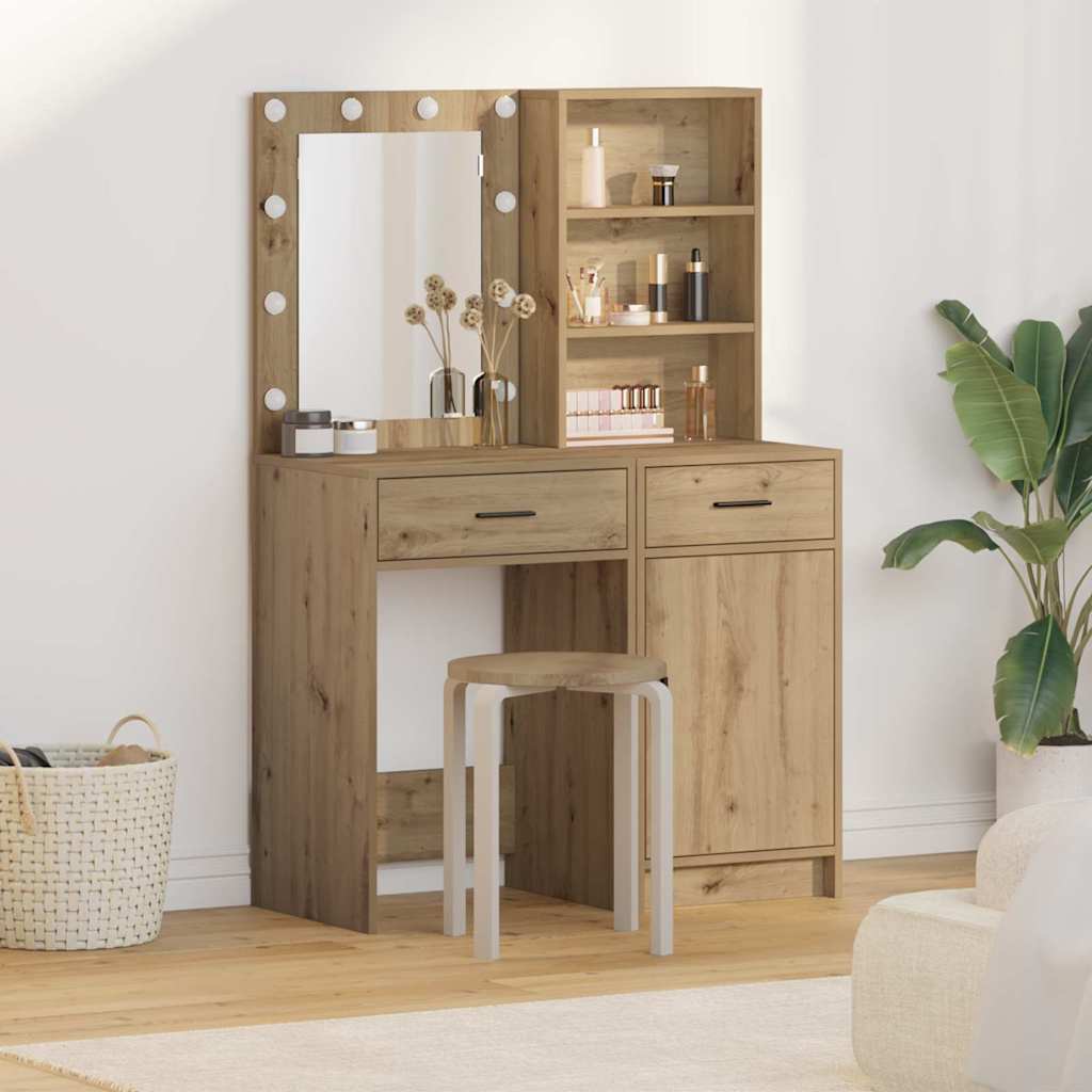 Schminktischset mit LED 2 pcs Artisan-Eiche Holzwerkstoff