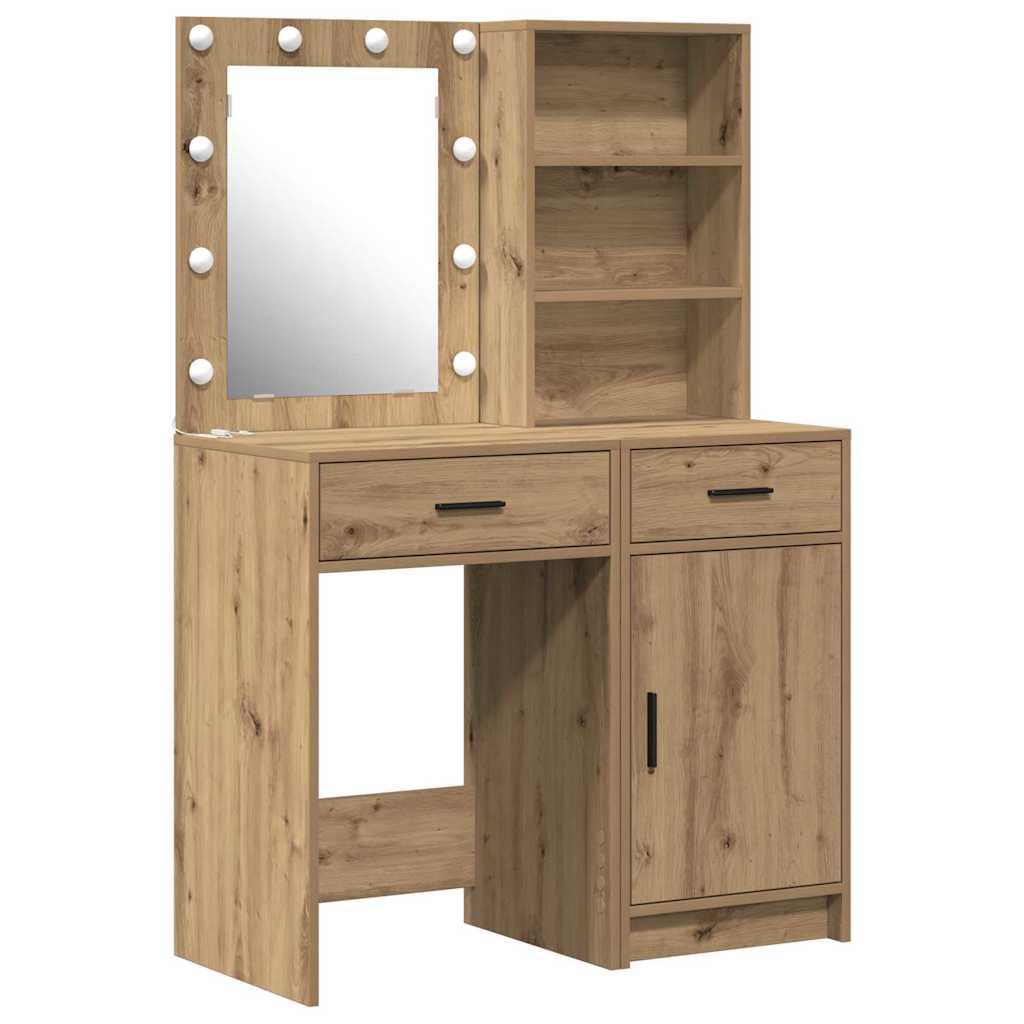 Schminktischset mit LED 2 pcs Artisan-Eiche Holzwerkstoff