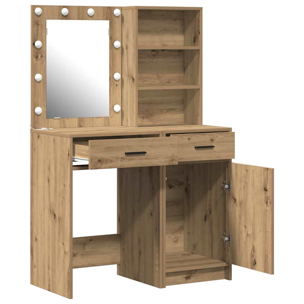 Schminktischset mit LED 2 pcs Artisan-Eiche Holzwerkstoff