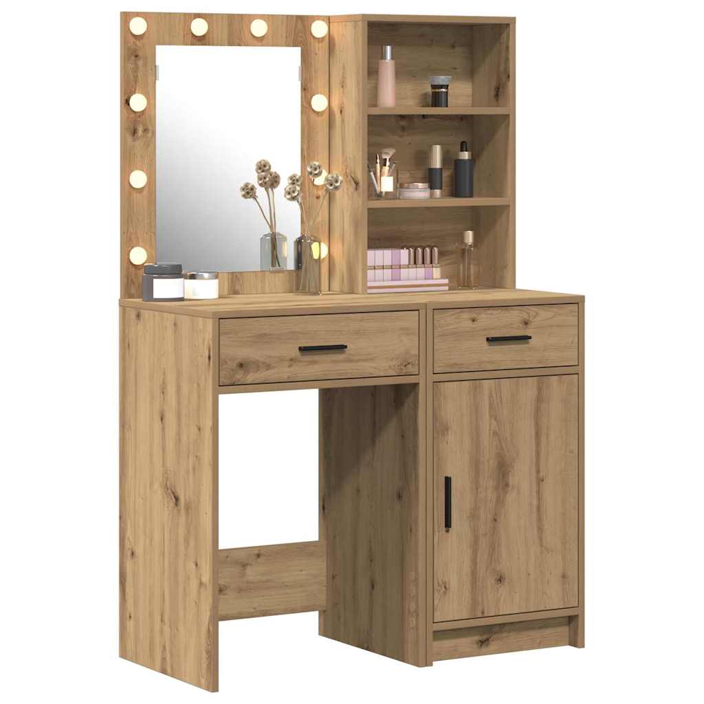 Schminktischset mit LED 2 pcs Artisan-Eiche Holzwerkstoff