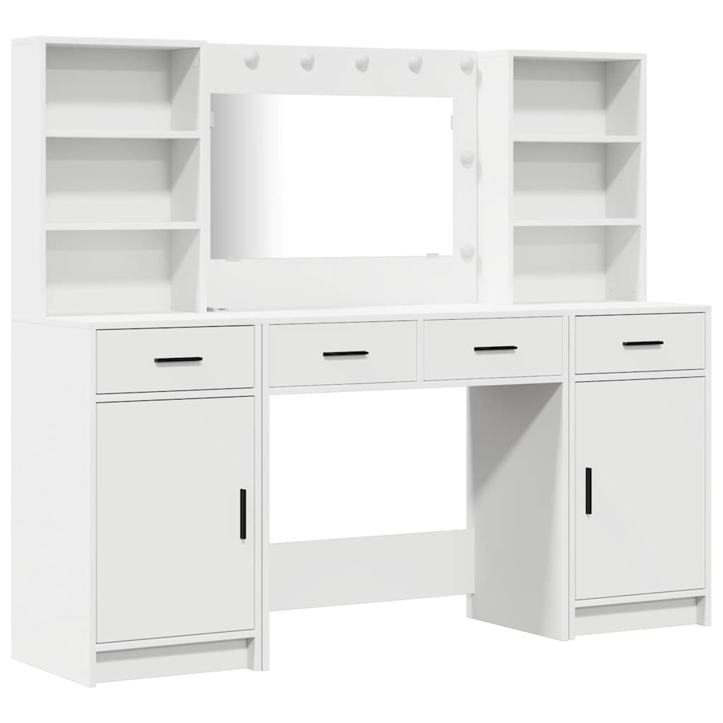 Schminktischset mit LED mit Schubladen 3 pcs Weiß Holzwerkstoff