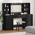Schminktischset mit LED mit Regal 3 pcs Schwarz Eichen-Optik