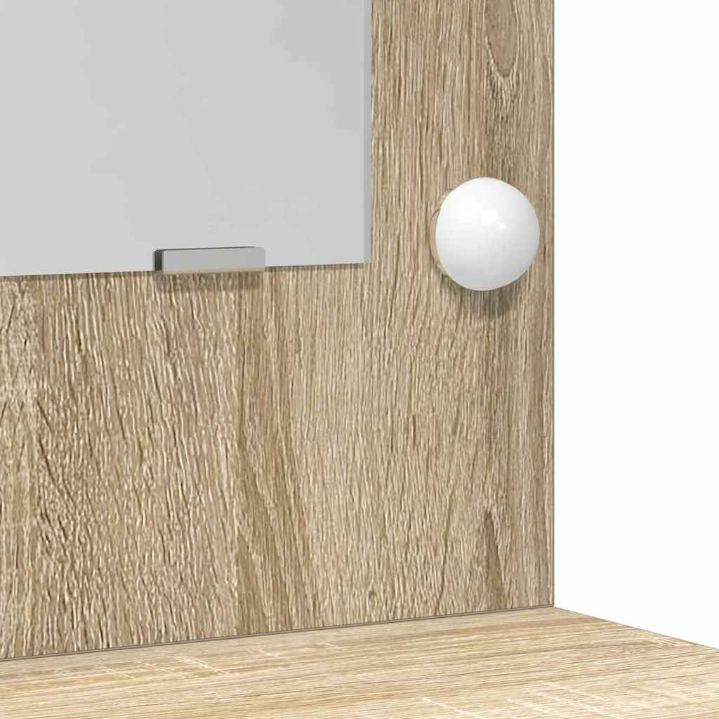 Schminktischset mit LED 3 pcs Sonoma-Eiche Holzwerkstoff