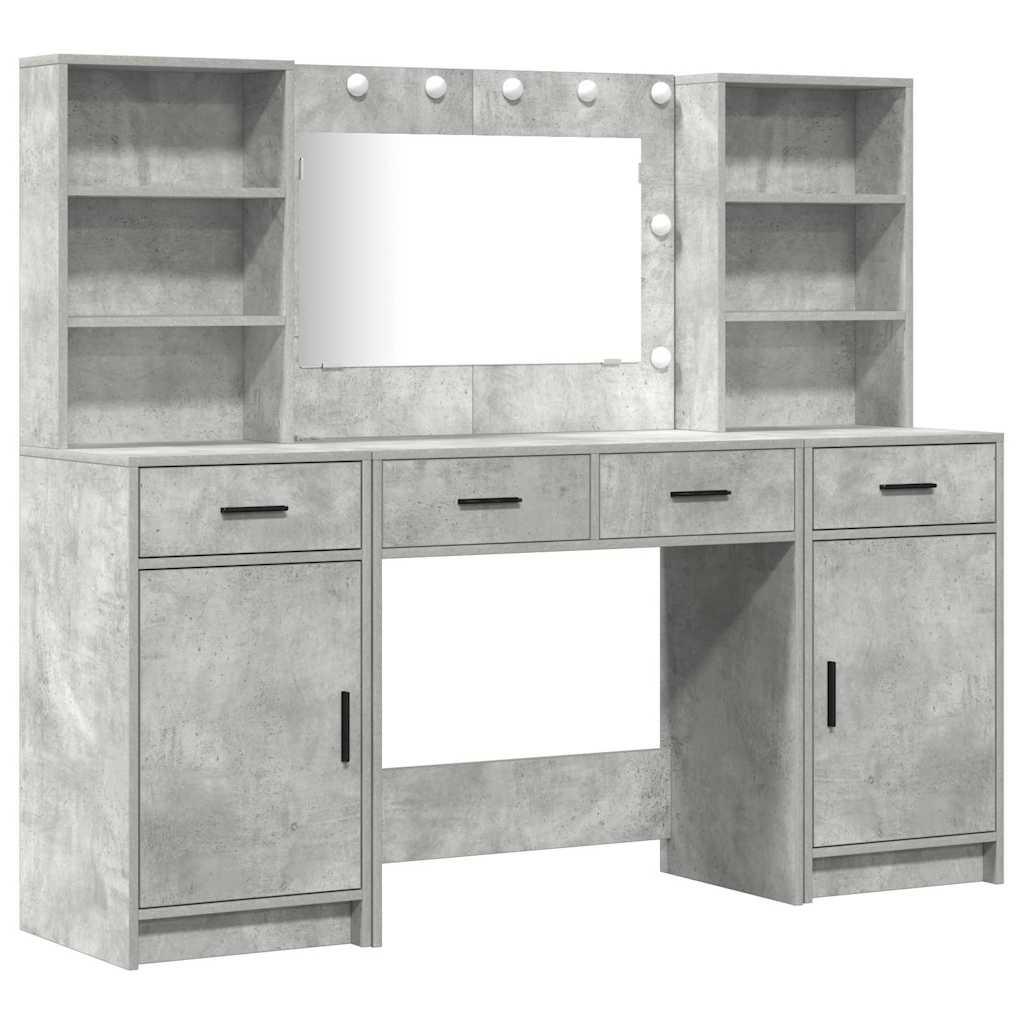 Schminktischset mit LED mit Tür 3 pcs Beton Grau Holzwerkstoff
