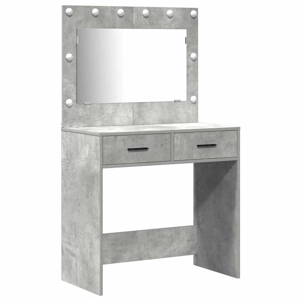 Schminktischset mit LED mit Tür 3 pcs Beton Grau Holzwerkstoff
