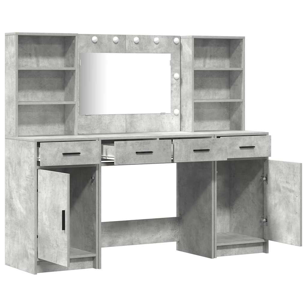 Schminktischset mit LED mit Tür 3 pcs Beton Grau Holzwerkstoff