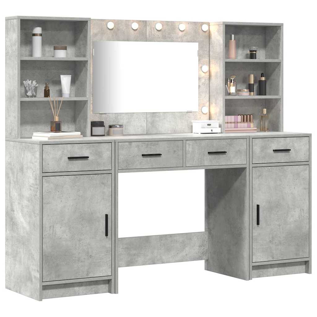 Schminktischset mit LED mit Tür 3 pcs Beton Grau Holzwerkstoff