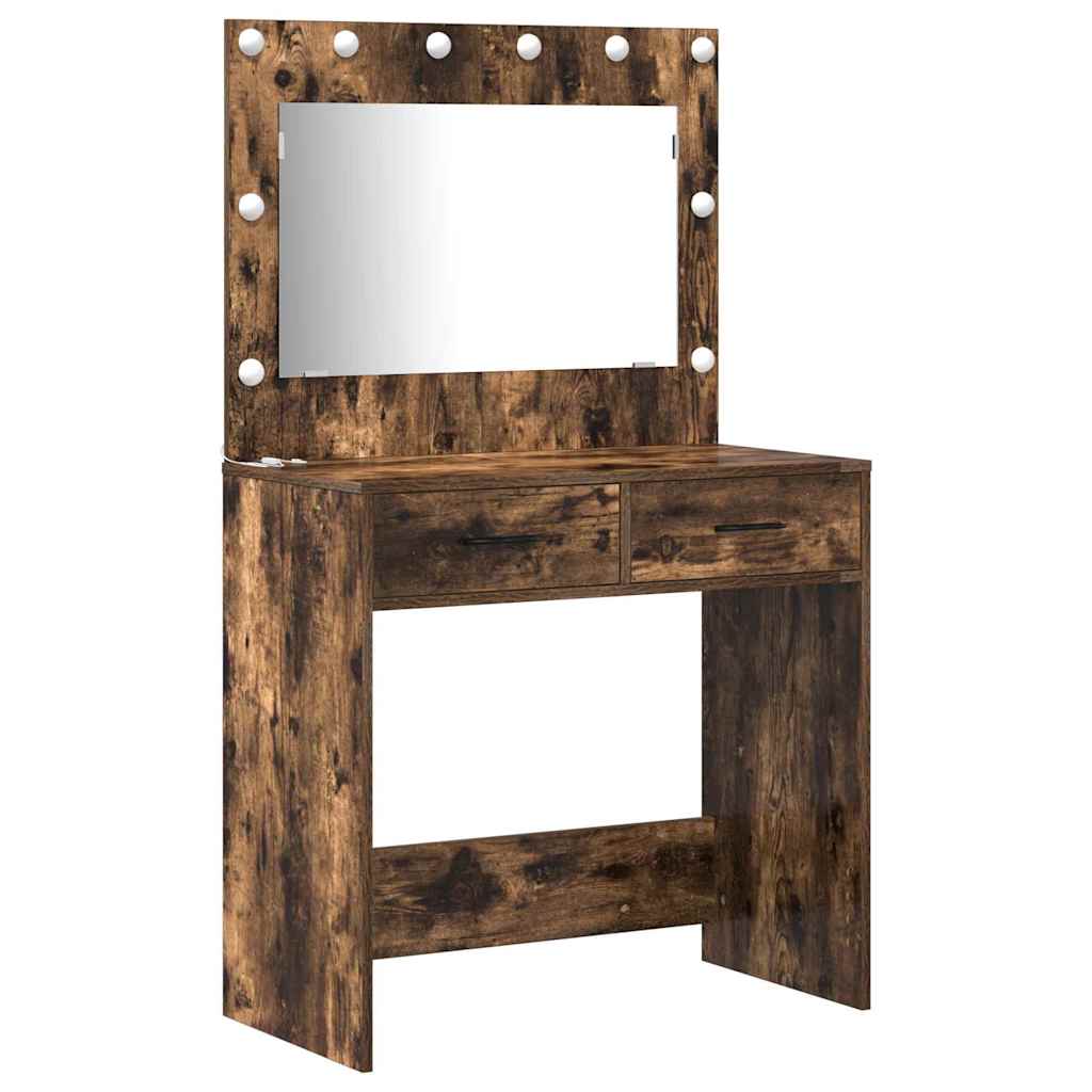Schminktischset mit LED 3 pcs Geräucherte Eiche Holzwerkstoff