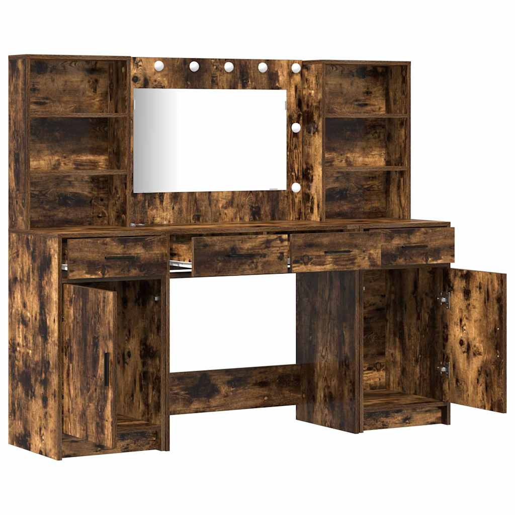 Schminktischset mit LED 3 pcs Geräucherte Eiche Holzwerkstoff