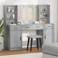 Schminktischset mit LED 3 pcs Graues Sonoma Holzwerkstoff