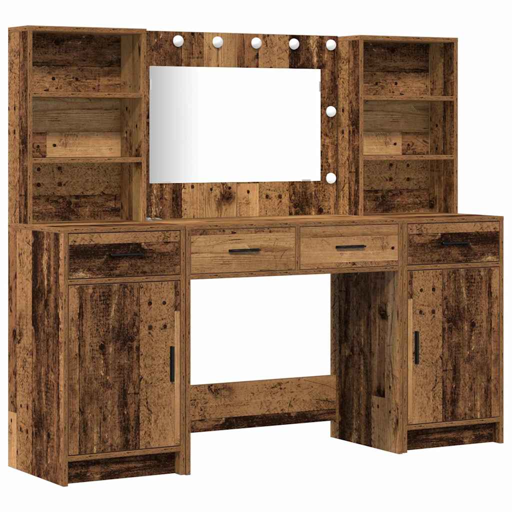 Schminktischset mit LED mit Regal 3 pcs Altholz Holzwerkstoff