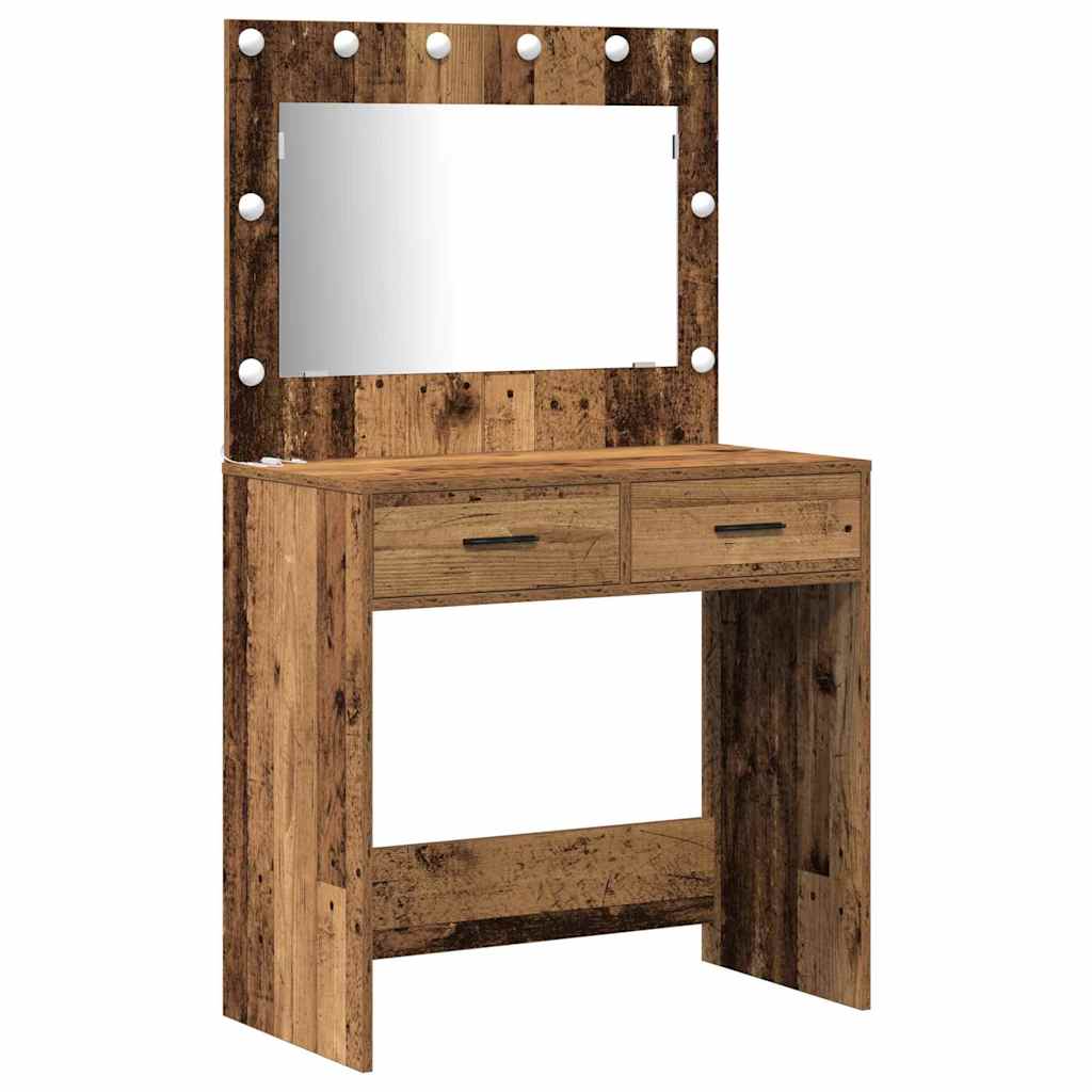 Schminktischset mit LED mit Regal 3 pcs Altholz Holzwerkstoff