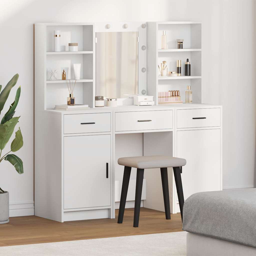 Schminktischset mit LED mit Schubladen 3 pcs Weiß Holzwerkstoff