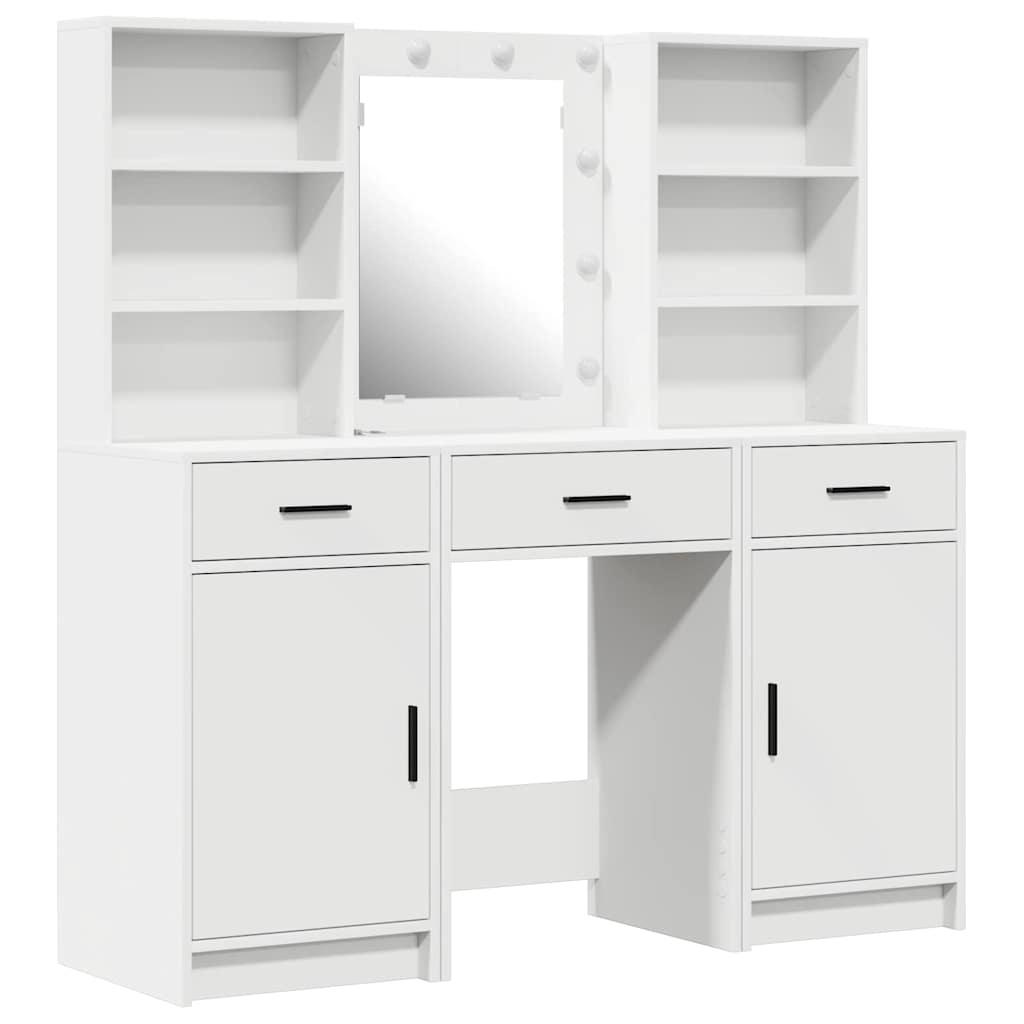 Schminktischset mit LED mit Schubladen 3 pcs Weiß Holzwerkstoff