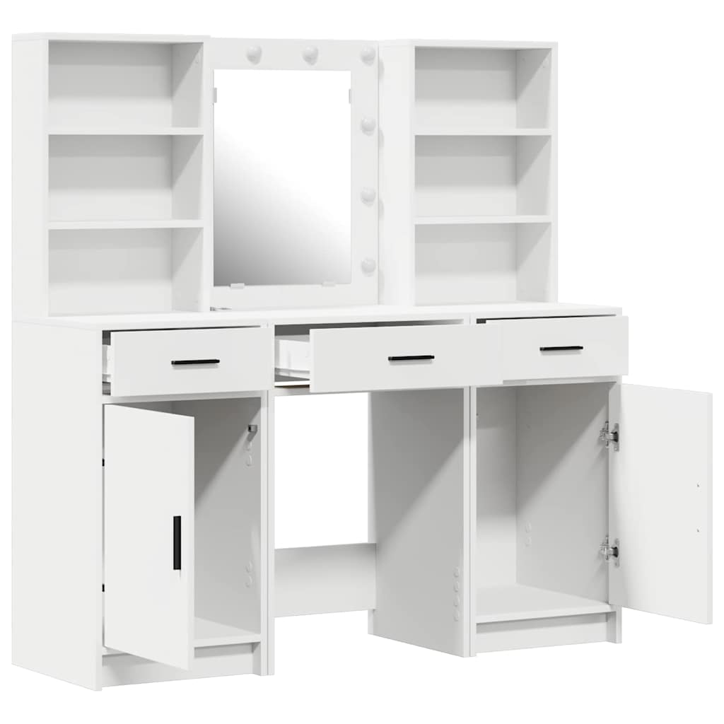 Schminktischset mit LED mit Schubladen 3 pcs Weiß Holzwerkstoff